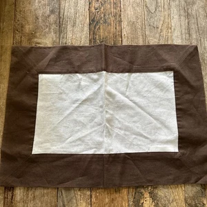 $44 Williams-Sonoma Classic Brown Border Set of 4 Placemats Linen / Cotton - NEW - Picture 1 of 6