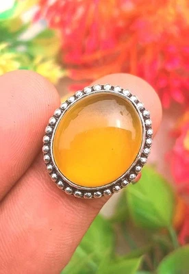 Yellow Onyx Stone Ring Sz 10 925 Sterling Silver Plated Gift for Mother - Image 1 of 2