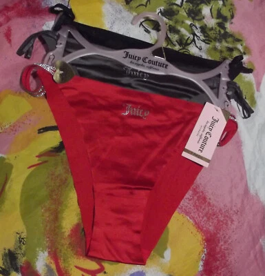 3 NUEVAS BRAGAS DE BIKINI JUICY COUTURE JC5845 3PKC SIN LÍNEAS PANTY CUERDA SATINADA L Foto 1 de 2