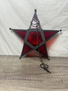 Red Star Hanging Tea Light Holder Plastic Textured Panels Black Metal - Picture 1 of 3