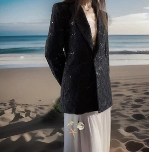 Zara Limited Edition Festive Days Black Lace Sequin Blazer Jacket Size S NWT - Picture 1 of 14