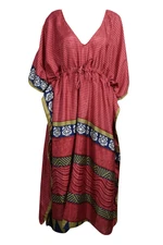 Boho Women's Red Maxi Kaftan Dress Cover Up Beach Dress Resort Wear Caftan 3X 