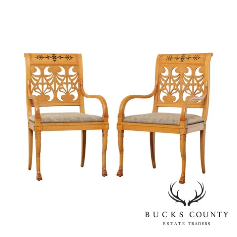 Classical Duncan Phyfe Empire Style Pair Blonde Wood Armchairs Cover
