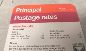 1971 AUSTRALIA POST Postage Rates Card RARE - Bild 1 von 3