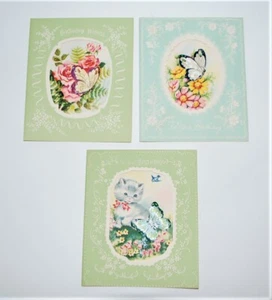 Juego de 3 tarjetas de cumpleaños vintage de gatito mariposa - Imagen 1 de 12