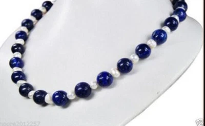 Collares naturales de lapislázuli azul egipcio de 8 mm y perlas blancas reales 18/25/50/65" Foto 1 de 4