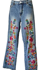 Lilly Pulitzer Vintage Multi Floral Embroidered Boot Cut Denim Jeans Size 10 - Picture 1 of 12