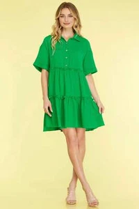 She + Sky Full Size Button Front Frill Tiered Mini Dress Plus Size - Picture 1 of 4