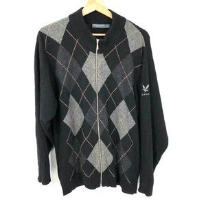 Maglione Lyle&Scott finto collo manica lunga nero argyle zip lana uomo M LEGGI - Foto 1 di 10