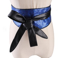 Fashion Women Waist Belt Faux Leather Shiny Sequin Lacing Wide Waistband Corset