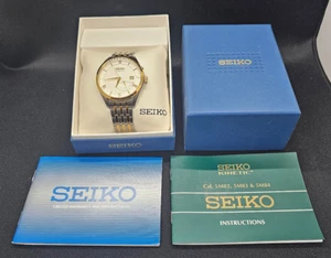 Seiko Men's SRN056 Core White Dial Two Tone Steel Power Reserve Kinetic Watch - Picture 1 of 7