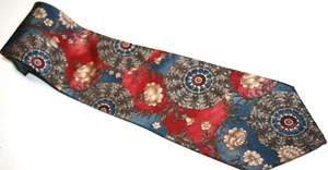 Silk Necktie Red Blue Gold Floral Bill Blass 3.75"x57" - Picture 1 of 6