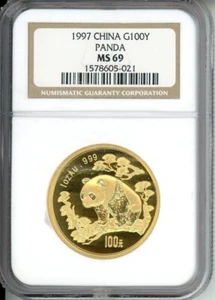 1997 GOLD PANDA NGC MS69 CHINA 100Y 100Yn 100 Yuan 1 Oz. SCARCE ! - Picture 1 of 2