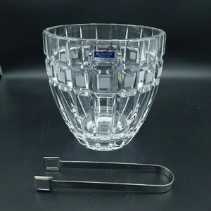 Waterford Marquis Quadrata Crystal Ice Bucket & Tongs Poland Frosted Squares - Picture 1 of 24