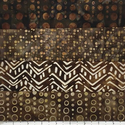 Lot of (4) 1 Yard Cuts 100% Cotton Quilting Batik Fabric Brown Zigzag Dots 264B - Image 1 of 2