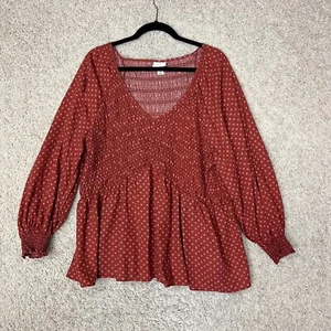Ava & Viv Blouse Womens Plus 2X Floral V Neck Flowy Boho Smocked Cottagecore - Picture 1 of 9