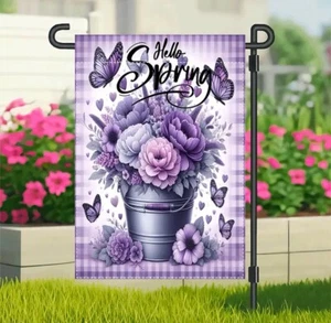 Spring garden Flag, 12”x18”, Thick Burlap, Double Sided, Waterproof - Picture 1 of 8