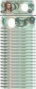 Philippines 5 Piso 1969, UNC, 20 Pcs LOT, Consecutive, P-143b, Sign 8 - Picture 1 of 5