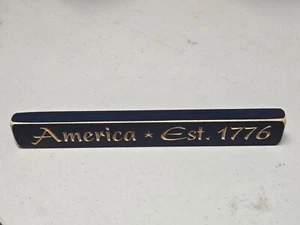America Est 1776 Engraved Wood Block Sign 12" Distressed Stackable Free Standing - Picture 1 of 2
