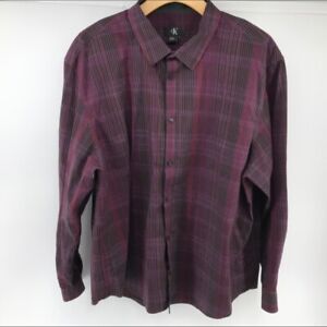 Calvin Klein Mens 2XLMulti Color Plaid  Long Sleeve Shirt ButtonFront