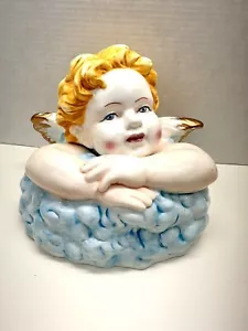 Gibson Cookie Jar Winged Angel Cherub Child Treats Blonde Hair Blue Eyes Wings - Picture 1 of 5