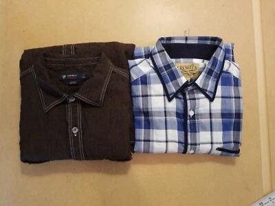 Lot of 2 Daniel Cremieux Mens L Premium Denim Long slv Linen short slv Buttons - Image 1 of 4