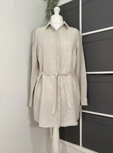 Lands End Ladies Linen Long Shirt Size L 14/16 Stone/Beige Minimal Scandi - Picture 1 of 10