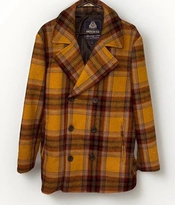 American Rag 豌豆外套 1984 年 M 码芥末格子复古优雅秋冬混纺 — 第 1/4 张图片