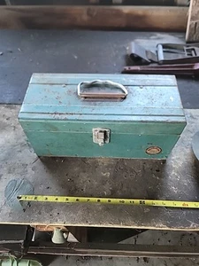 Waterloo Vintage Metal Toolbox w/Tray 1960's Blue/Green With Contents - Picture 1 of 11