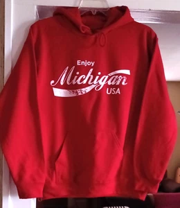 Gildan Enjoy Michigan USA Red Uniesx Hooded Sweatshirt M New~ No tags - Bild 1 von 8