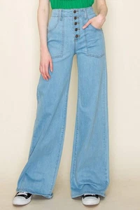 Jeans O2 Denim Botón Mosca Tiro Alto Pierna Ancha en 3 Colores Lavados 33" Entrepierna - Imagen 1 de 38