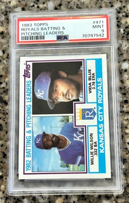 1983 Topps #471  ROYALS BATTING/PITCHING LEADERS WILSON/VIDA BLUE   PSA 9  MINT - Image 1 of 2