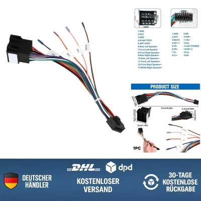 Autoradio Adapter Kabelbaum 16 Pin für  Android Auto Radio Stecker Kompatibel... - Bild 1 von 4