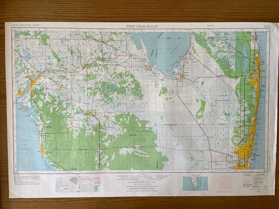 Vintage USGS West Palm Beach Florida 1956 1972 1974 Topographic Map 1:250000 - Image 1 of 1