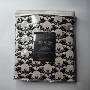Rachel Zoe komplettes Laken Fledermäuse schwarz weiß Halloween Set neu 100 % Baumwolle gruselig - Bild 1 von 2