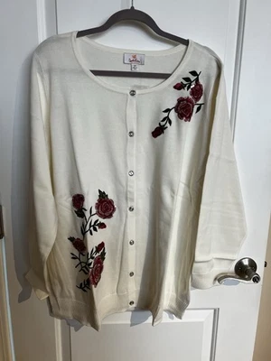Quacker Factory Rose Sequin Floral Embroidered Cardigan NWT Women's Plus Size 2X - Image 1 of 4