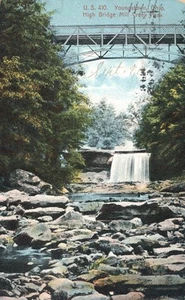 US 410 High Bridge Mill Creek Park Waterfall Youngstown Ohio 1907 Postcard - Picture 1 of 2