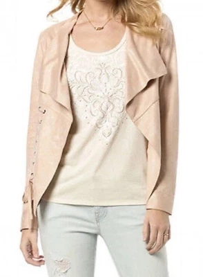 Miss Me Jacket Womens Large Pink Blush Ballet Lace Up Baddie Faux Suede Biker - Image 1 of 4