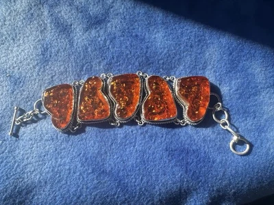 波罗的海琥珀宝石手链,手工制作 925 银表切换手链 — 第 1/4 张图片