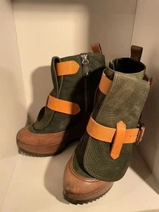 Vivienne Westwood Leather Double Zipper Short Boots Booties Green Brown - 24cm - Picture 1 of 10