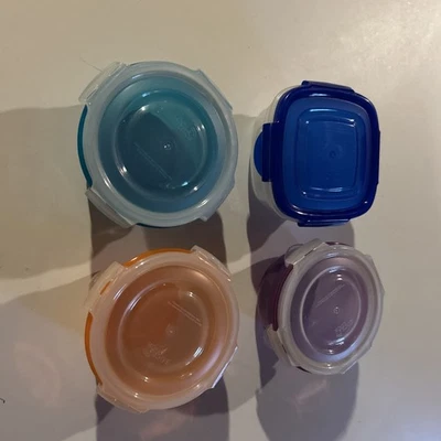 Lock&Lock Set of 4 Small snap Covered Bowls Purple Blue Orange Clear - Image 1 of 4
