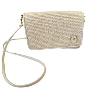 Vintage Etienne Aigner Woven Straw Shoulder Bag Built In Wallet & Gold Logo - Picture 1 of 13