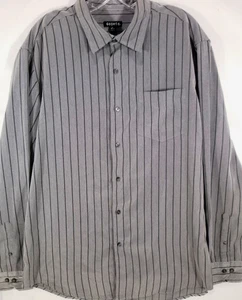 George-Mens Classic Long Sleeve Button Down Shirt-Large/XL-Gray Stripes-Casual - Picture 1 of 8