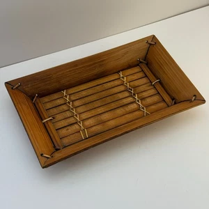 Bamboo Serving Tray Rectangular Vintage Woven Platter 10x6 Inches Rustic Decor - Picture 1 of 9