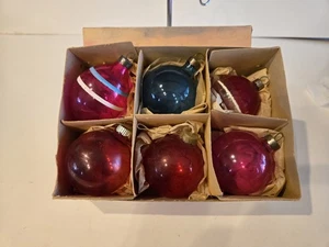 6 unsilvered glass Christmas ornaments, 4 Pre WWII, 1 Shiny Brite, 1 Teardrop - Picture 1 of 17