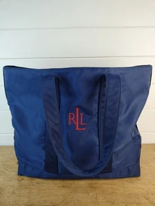 Lauren Ralph Lauren LRL Blue & Red Medium Size Satin Nylon Tote Bag Prep Hipster - Picture 1 of 15