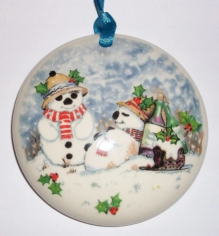 SLEEPY SNOWMAN SCENE ROUND BASKET TIE ON-NEW-LAST ONE-SHOP STORE UNIQUE ITEMS Cover