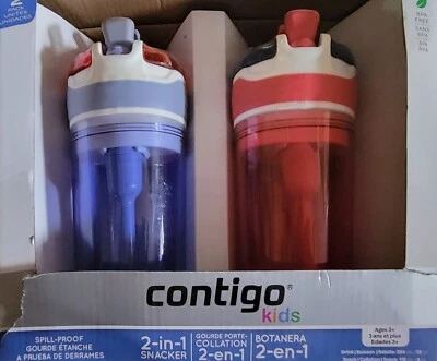 Contigo Kids 2 em 1 garrafas à prova de derramamento e lanchonetes rosa roxo pacote com 2 - Imagem 1 de 2