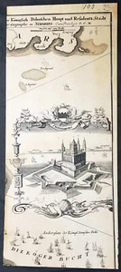 1730 JB Homann Antique Map Birds Eye Views of Kronborg Castle, Helsingør Denmark - Picture 1 of 2