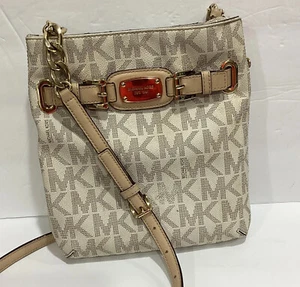 Bolso bandolera Michael Kors Mensajero Bronceado Oro MK Firma Estampado Recubierto Lona - Imagen 1 de 10